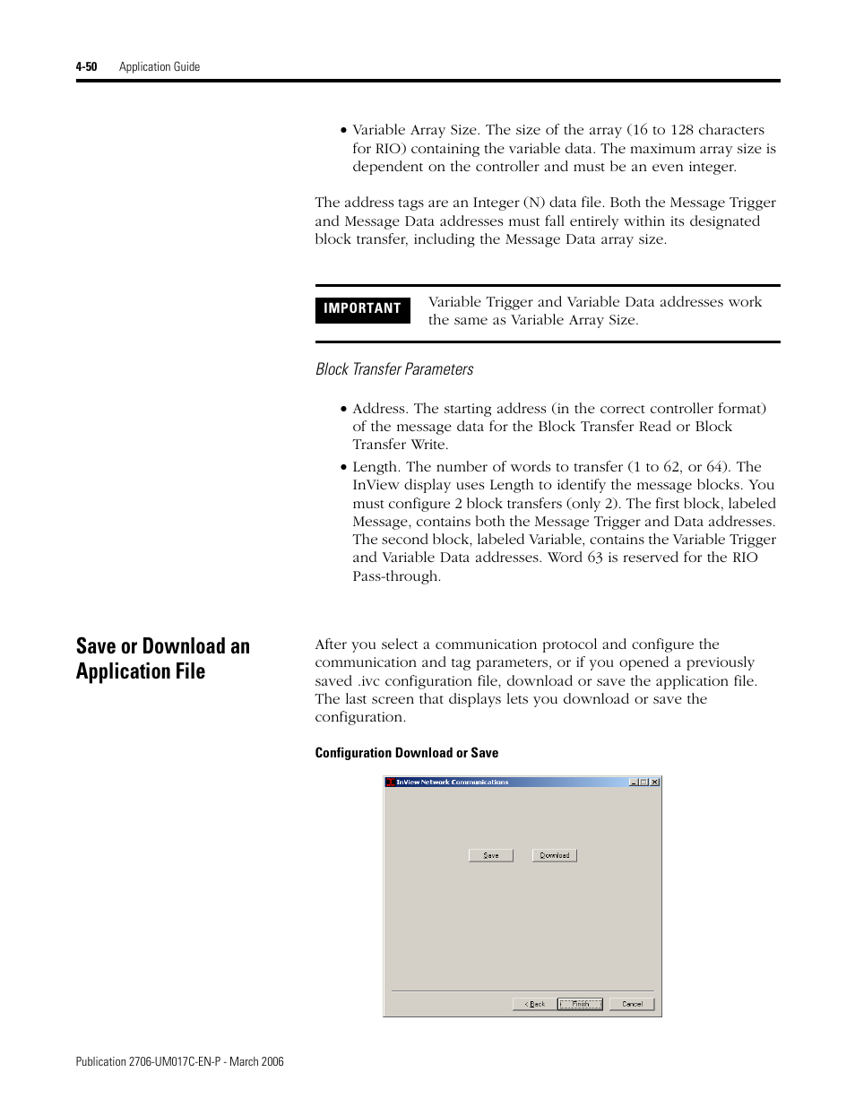 Save or download an application file, Save or download an application file -50 | Rockwell Automation 2706-PRIO_PDH485_PDHP_PDNET_PCNET_PENET_PENET1 InView Communication Module User Manual User Manual | Page 100 / 114