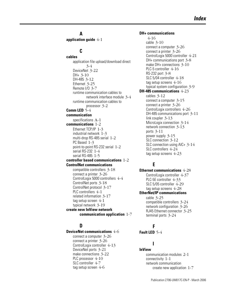 Index | Rockwell Automation 2706-PRIO_PDH485_PDHP_PDNET_PCNET_PENET_PENET1 InView Communication Module User Manual User Manual | Page 111 / 114