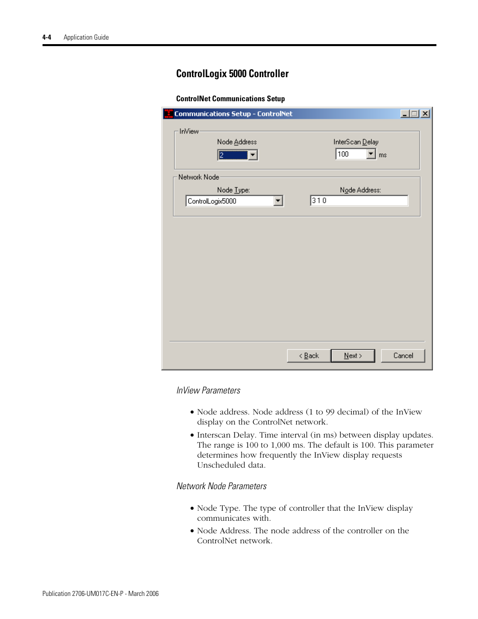 Controllogix 5000 controller | Rockwell Automation 2706-PRIO_PDH485_PDHP_PDNET_PCNET_PENET_PENET1 InView Communication Module User Manual User Manual | Page 54 / 114