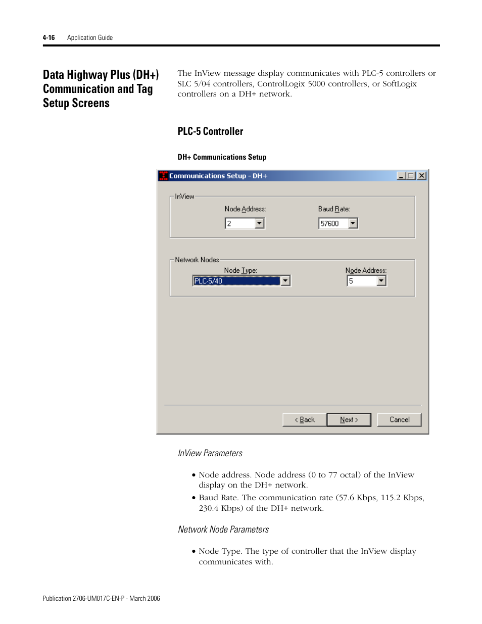 Plc-5 controller | Rockwell Automation 2706-PRIO_PDH485_PDHP_PDNET_PCNET_PENET_PENET1 InView Communication Module User Manual User Manual | Page 66 / 114