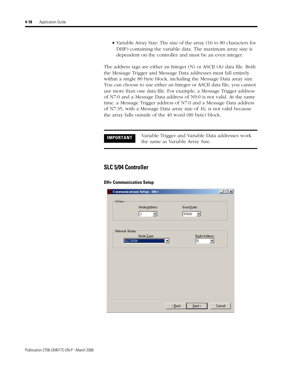 Slc 5/04 controller | Rockwell Automation 2706-PRIO_PDH485_PDHP_PDNET_PCNET_PENET_PENET1 InView Communication Module User Manual User Manual | Page 68 / 114
