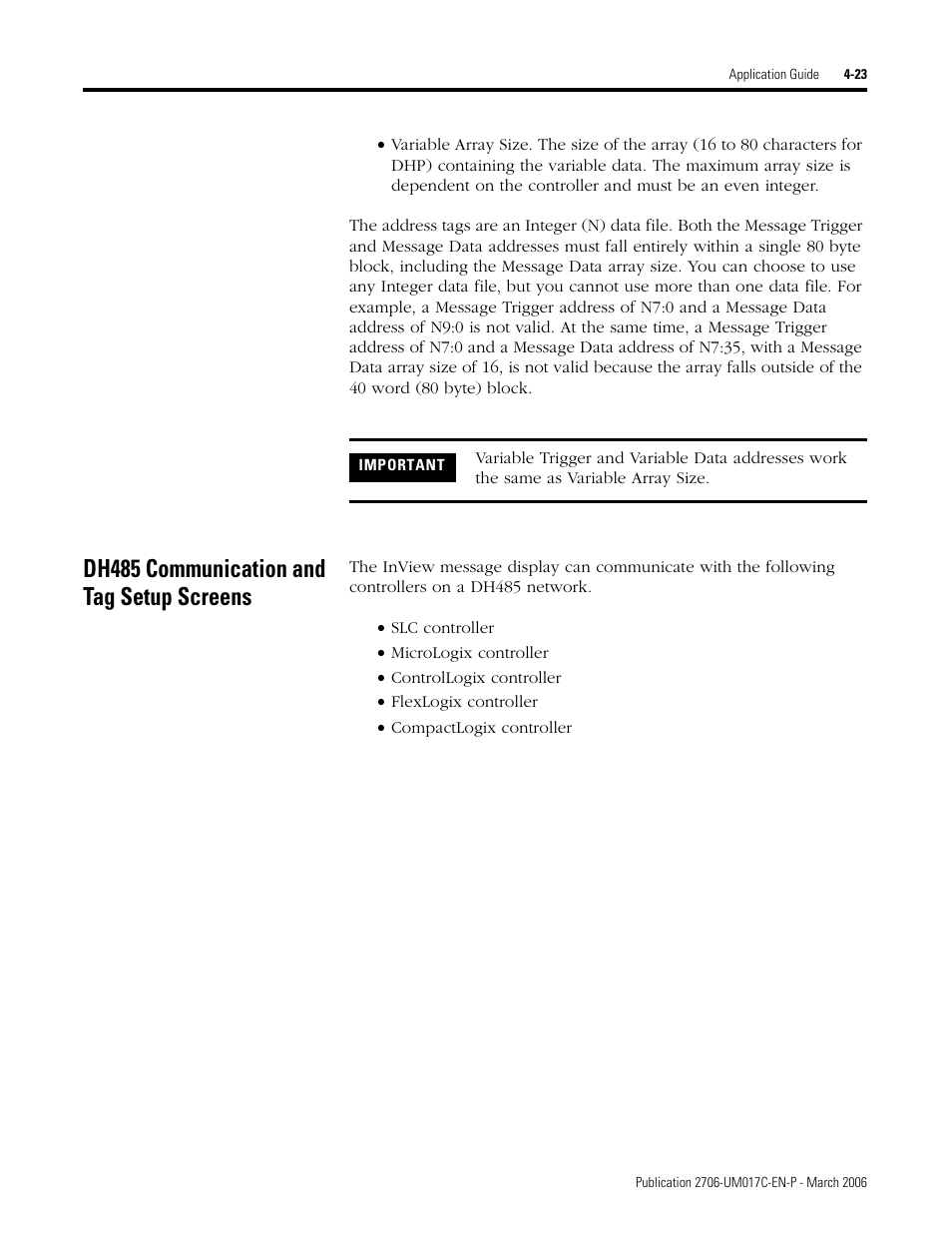 Dh485 communication and tag setup screens, Dh485 communication and tag setup screens -23 | Rockwell Automation 2706-PRIO_PDH485_PDHP_PDNET_PCNET_PENET_PENET1 InView Communication Module User Manual User Manual | Page 73 / 114