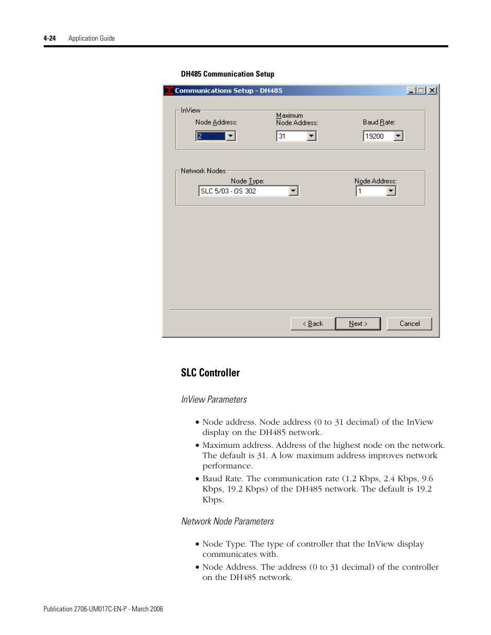 Slc controller | Rockwell Automation 2706-PRIO_PDH485_PDHP_PDNET_PCNET_PENET_PENET1 InView Communication Module User Manual User Manual | Page 74 / 114