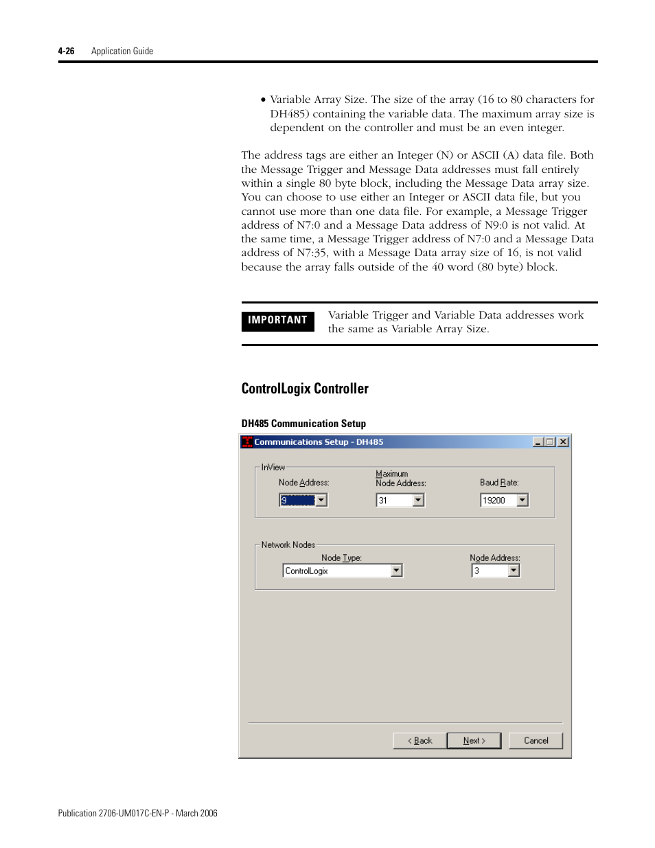 Controllogix controller | Rockwell Automation 2706-PRIO_PDH485_PDHP_PDNET_PCNET_PENET_PENET1 InView Communication Module User Manual User Manual | Page 76 / 114