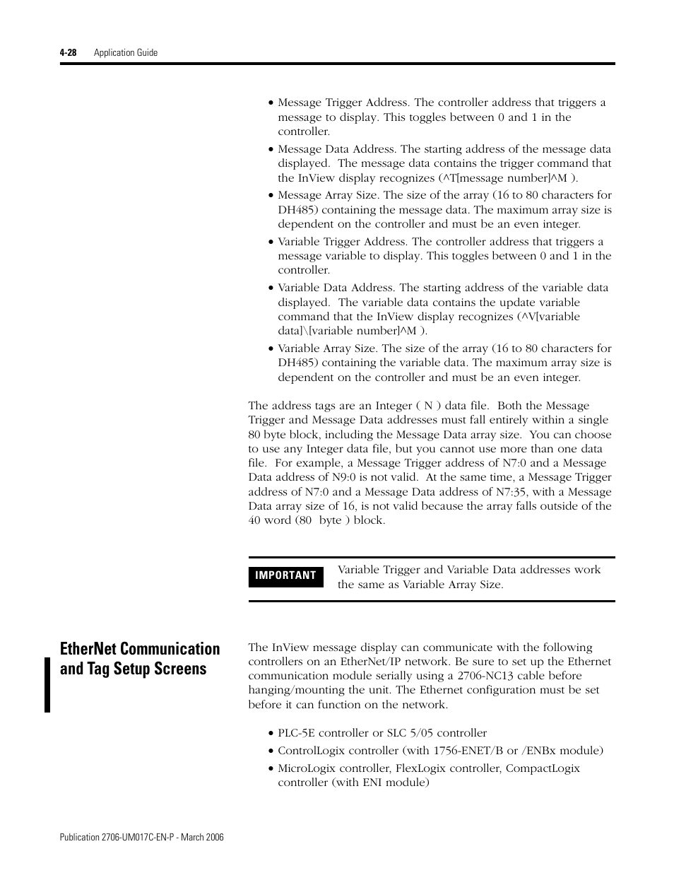 Ethernet communication and tag setup screens, Ethernet communication and tag setup screens -28 | Rockwell Automation 2706-PRIO_PDH485_PDHP_PDNET_PCNET_PENET_PENET1 InView Communication Module User Manual User Manual | Page 78 / 114