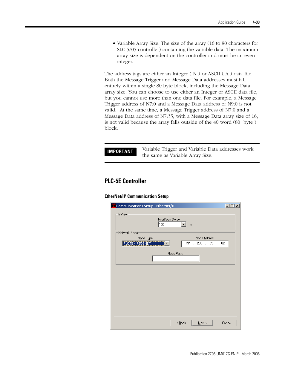 Plc-5e controller | Rockwell Automation 2706-PRIO_PDH485_PDHP_PDNET_PCNET_PENET_PENET1 InView Communication Module User Manual User Manual | Page 83 / 114