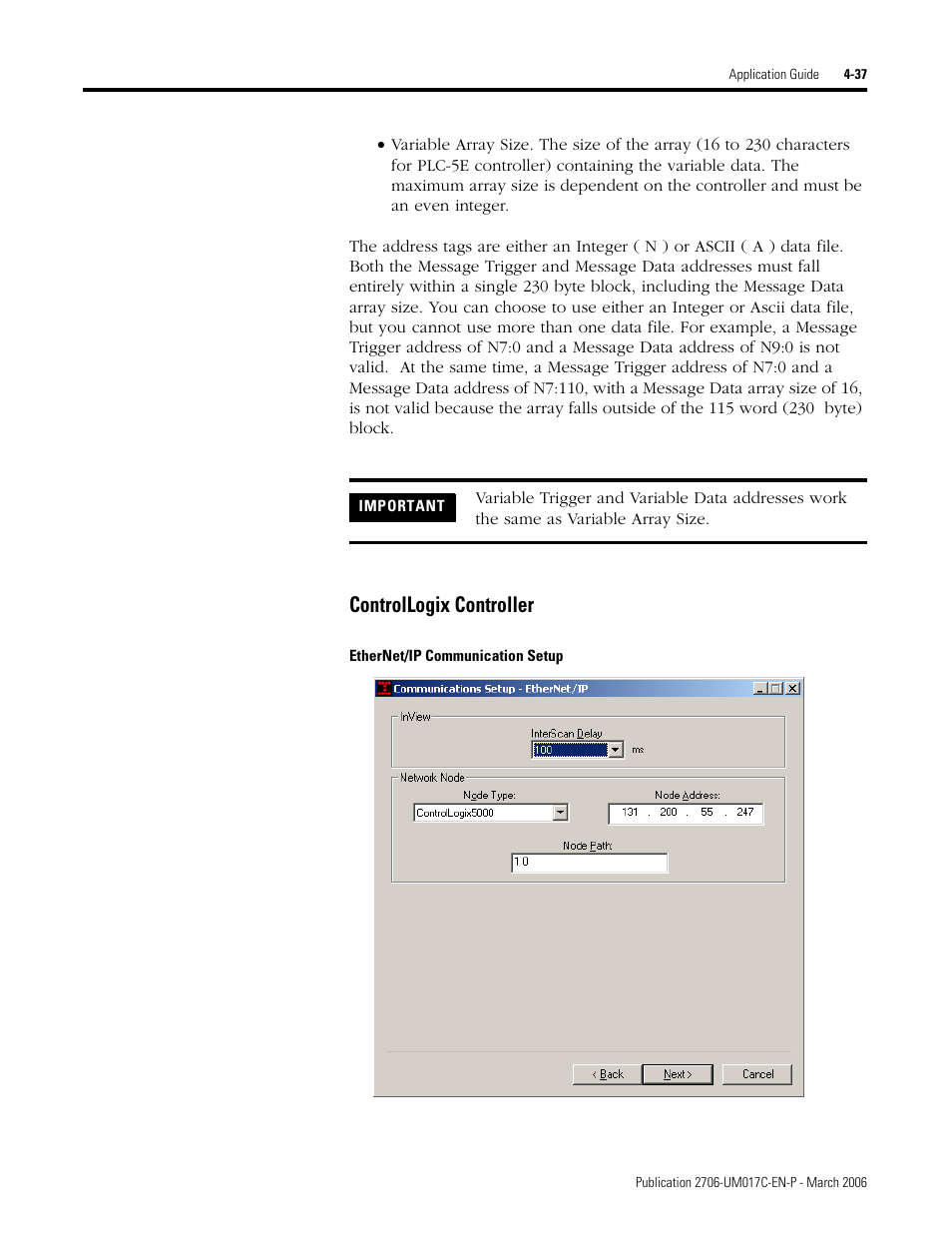 Controllogix controller | Rockwell Automation 2706-PRIO_PDH485_PDHP_PDNET_PCNET_PENET_PENET1 InView Communication Module User Manual User Manual | Page 87 / 114