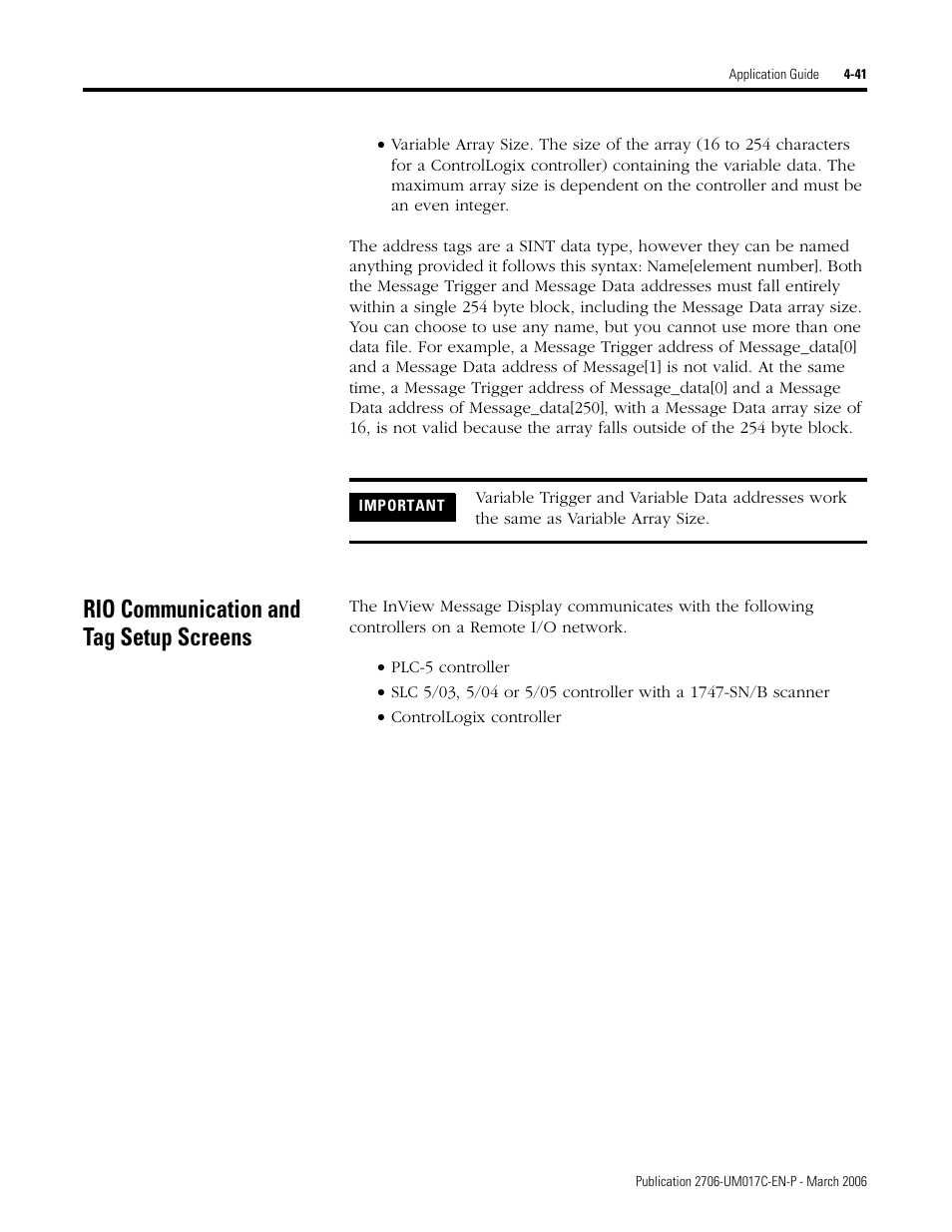Rio communication and tag setup screens, Rio communication and tag setup screens -41 | Rockwell Automation 2706-PRIO_PDH485_PDHP_PDNET_PCNET_PENET_PENET1 InView Communication Module User Manual User Manual | Page 91 / 114