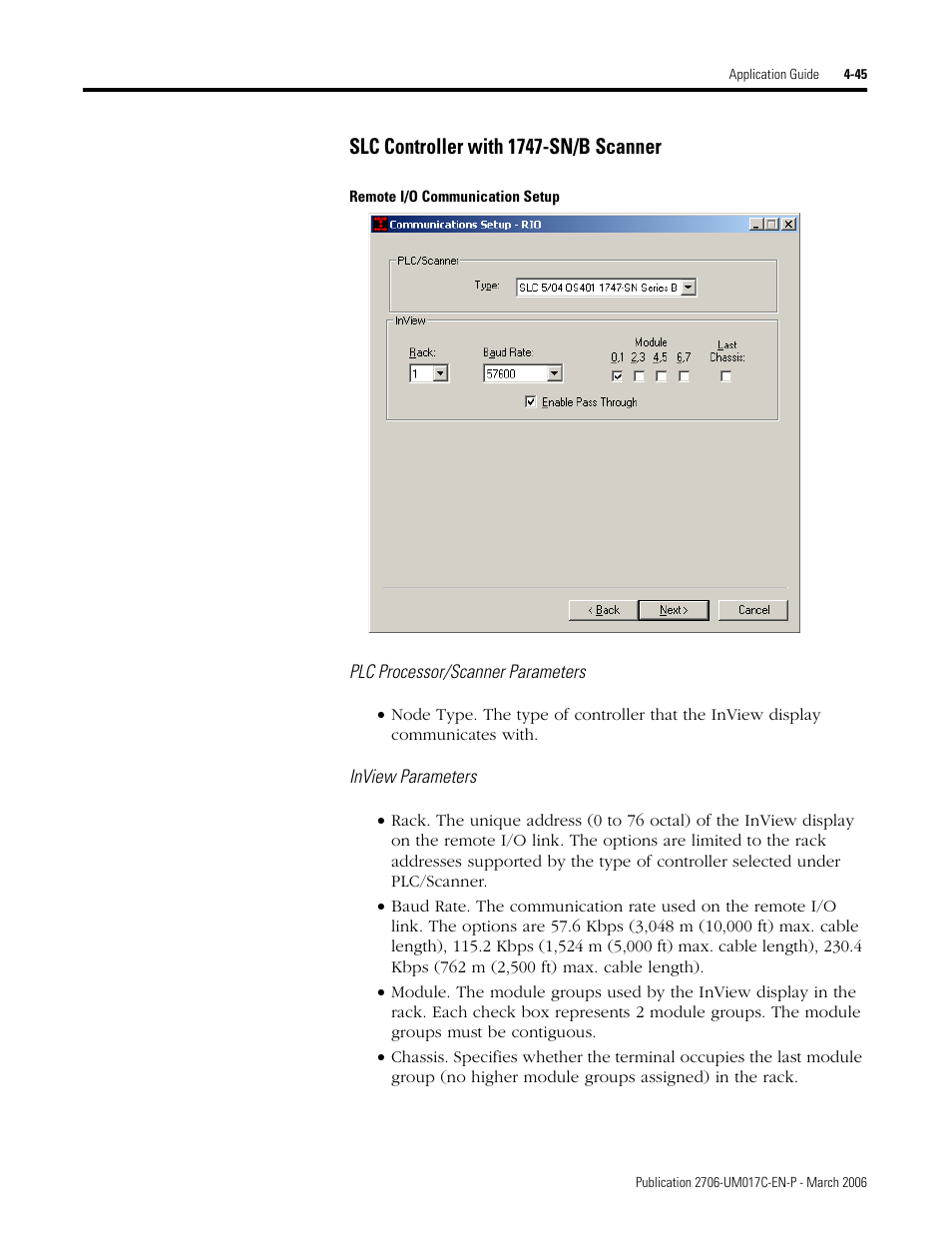 Slc controller with 1747-sn/b scanner | Rockwell Automation 2706-PRIO_PDH485_PDHP_PDNET_PCNET_PENET_PENET1 InView Communication Module User Manual User Manual | Page 95 / 114