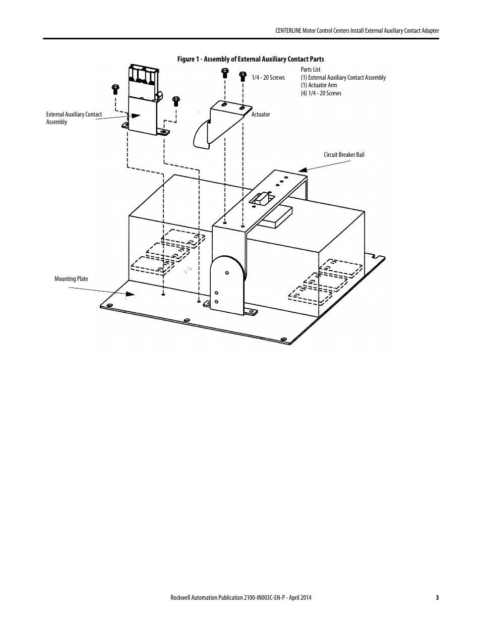 Assembly of external auxiliary contact parts | Rockwell Automation 2100 Install External Auxiliary Contact Adapter User Manual | Page 3 / 4