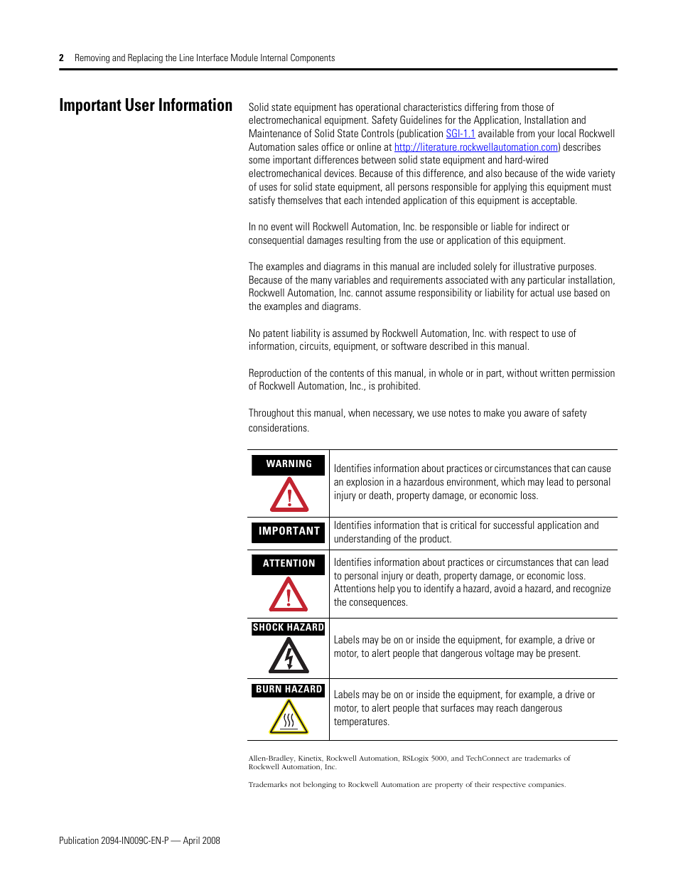 Important user information | Rockwell Automation 2094 LIM Remove/Replace Internal Components User Manual | Page 2 / 24