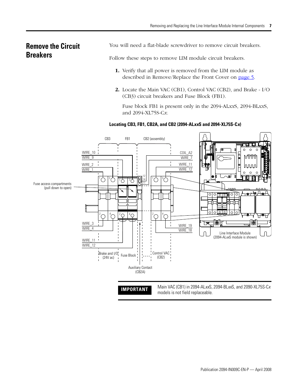 Remove the circuit breakers | Rockwell Automation 2094 LIM Remove/Replace Internal Components User Manual | Page 7 / 24