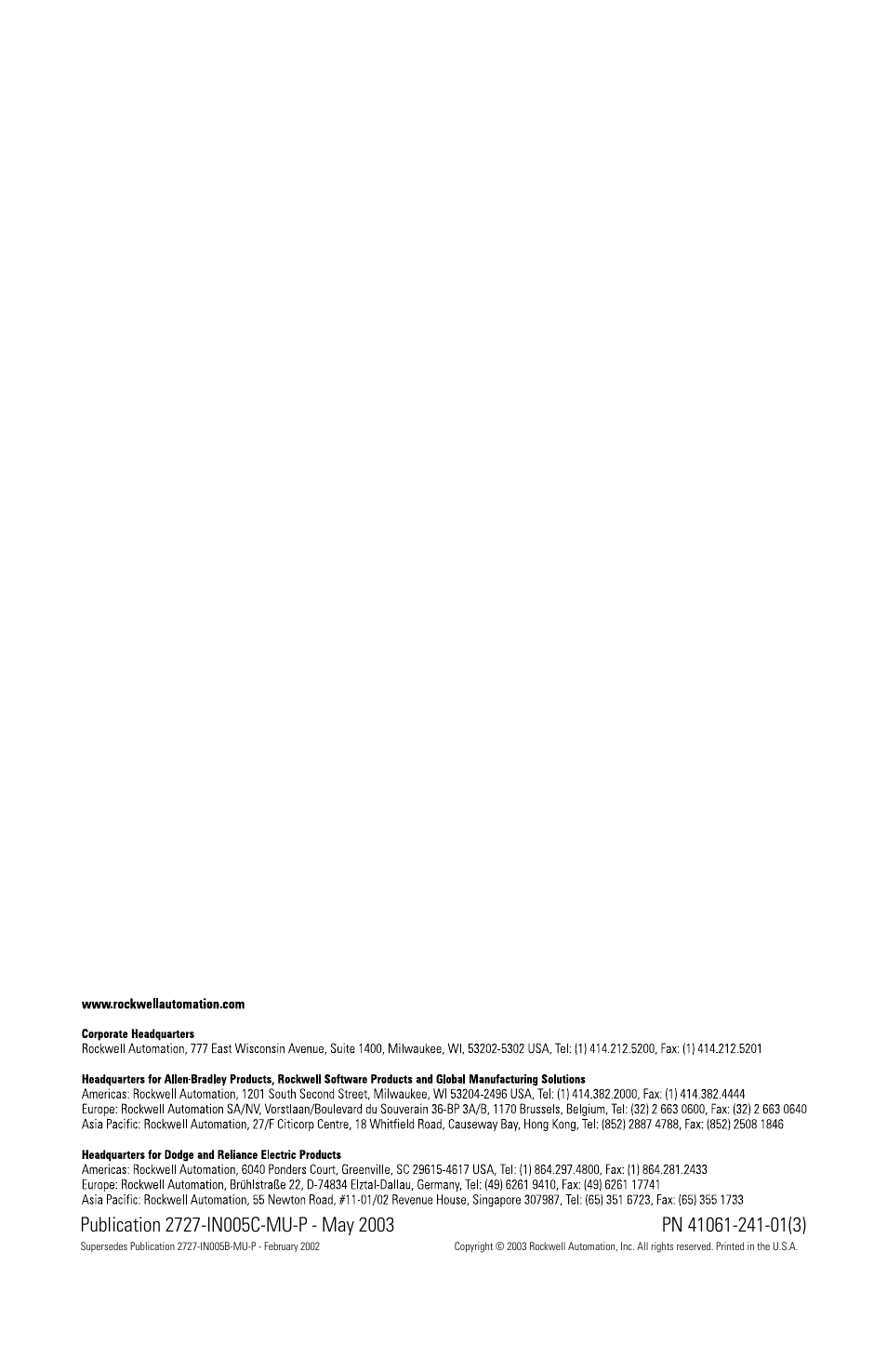 Back cover | Rockwell Automation 2727-MREX1 MobileView Junction Box Cable Installation Instructions User Manual | Page 16 / 16