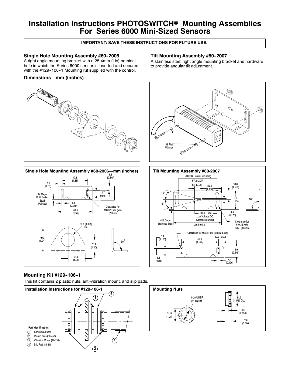 Rockwell Automation 6000 Mini-Sized Sensors, Mounting Assemblies User Manual | 2 pages