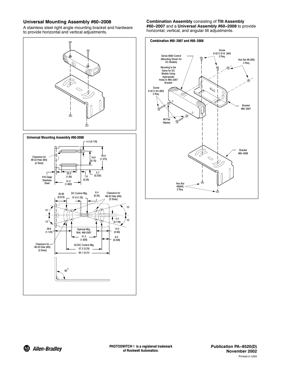 Universal mounting assembly #60 8 | Rockwell Automation 6000 Mini-Sized Sensors, Mounting Assemblies User Manual | Page 2 / 2