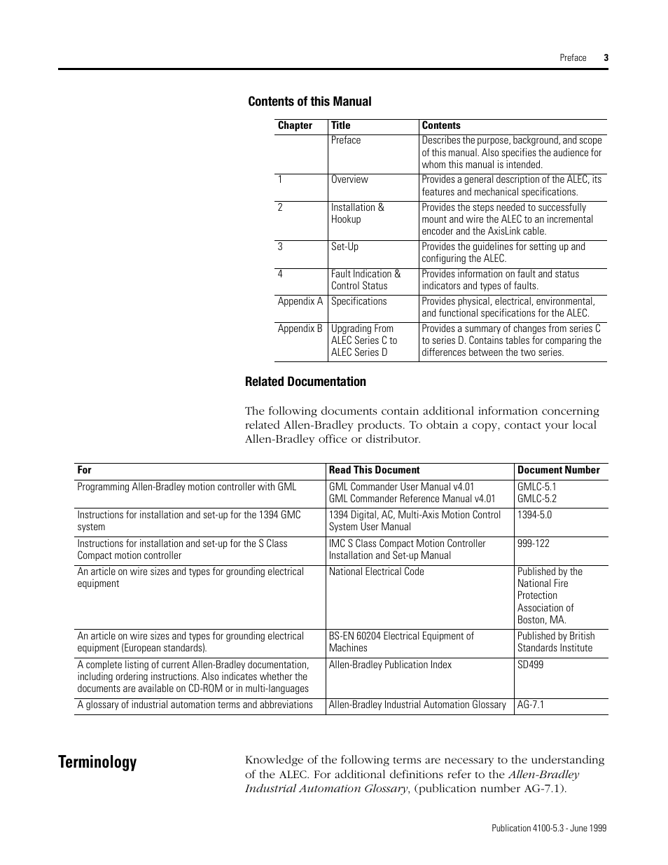 Terminology | Rockwell Automation 4100 ALEC AXIS LINK ENCODER CONVERTER User Manual | Page 11 / 61