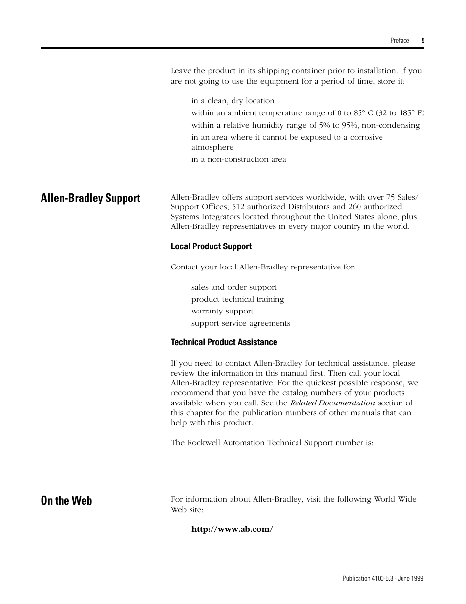 Allen-bradley support, On the web | Rockwell Automation 4100 ALEC AXIS LINK ENCODER CONVERTER User Manual | Page 13 / 61