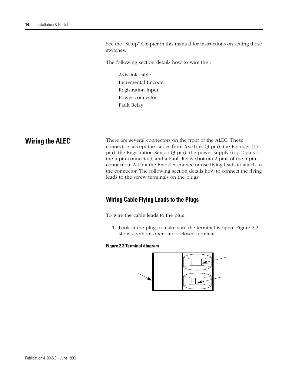 Wiring the alec, Wiring cable flying leads to the plugs | Rockwell Automation 4100 ALEC AXIS LINK ENCODER CONVERTER User Manual | Page 22 / 61