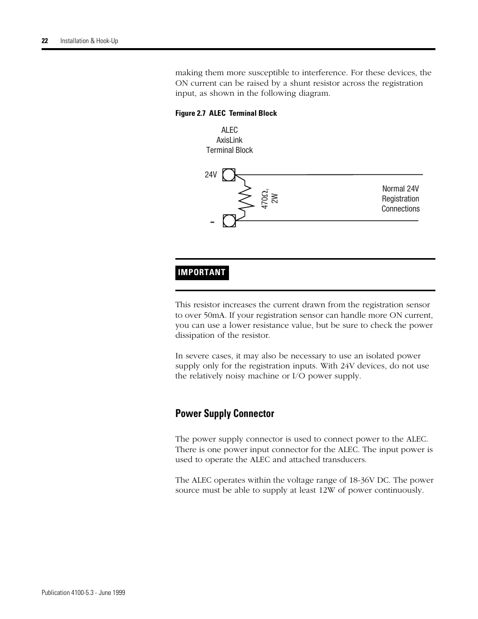 Power supply connector | Rockwell Automation 4100 ALEC AXIS LINK ENCODER CONVERTER User Manual | Page 30 / 61