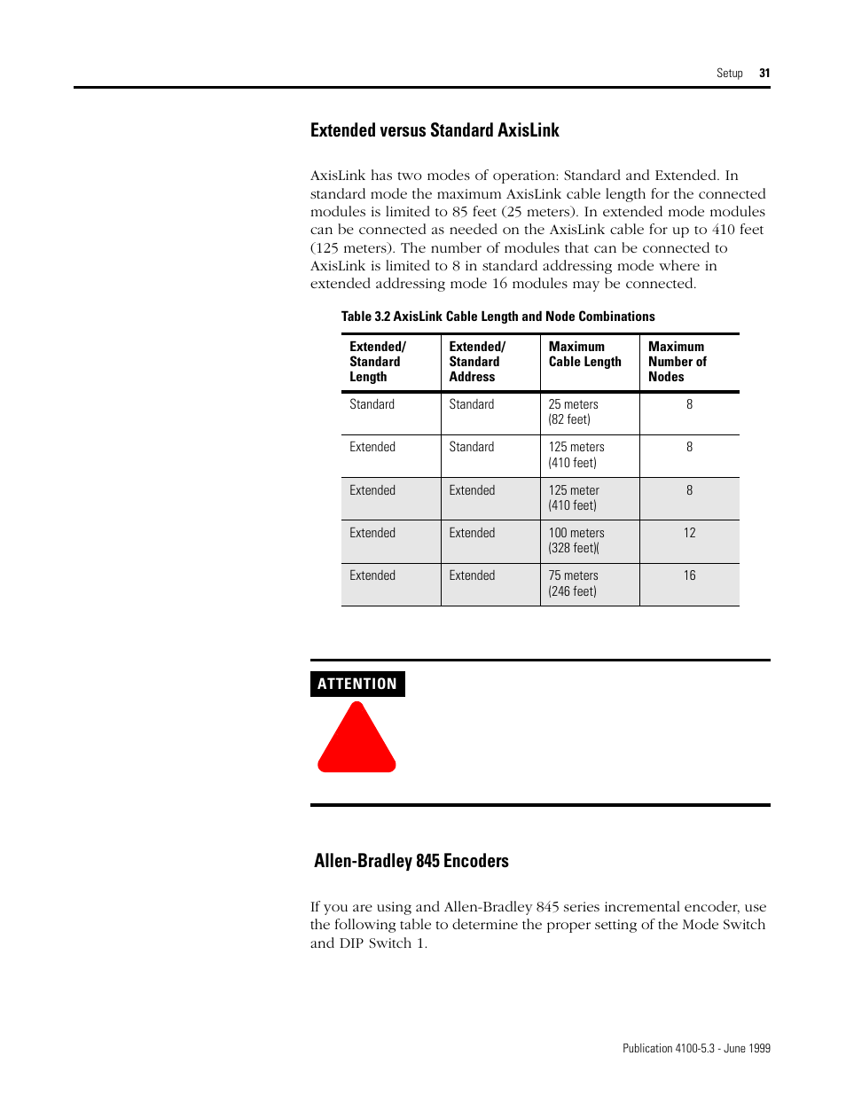 Extended versus standard axislink, Allen-bradley 845 encoders | Rockwell Automation 4100 ALEC AXIS LINK ENCODER CONVERTER User Manual | Page 39 / 61
