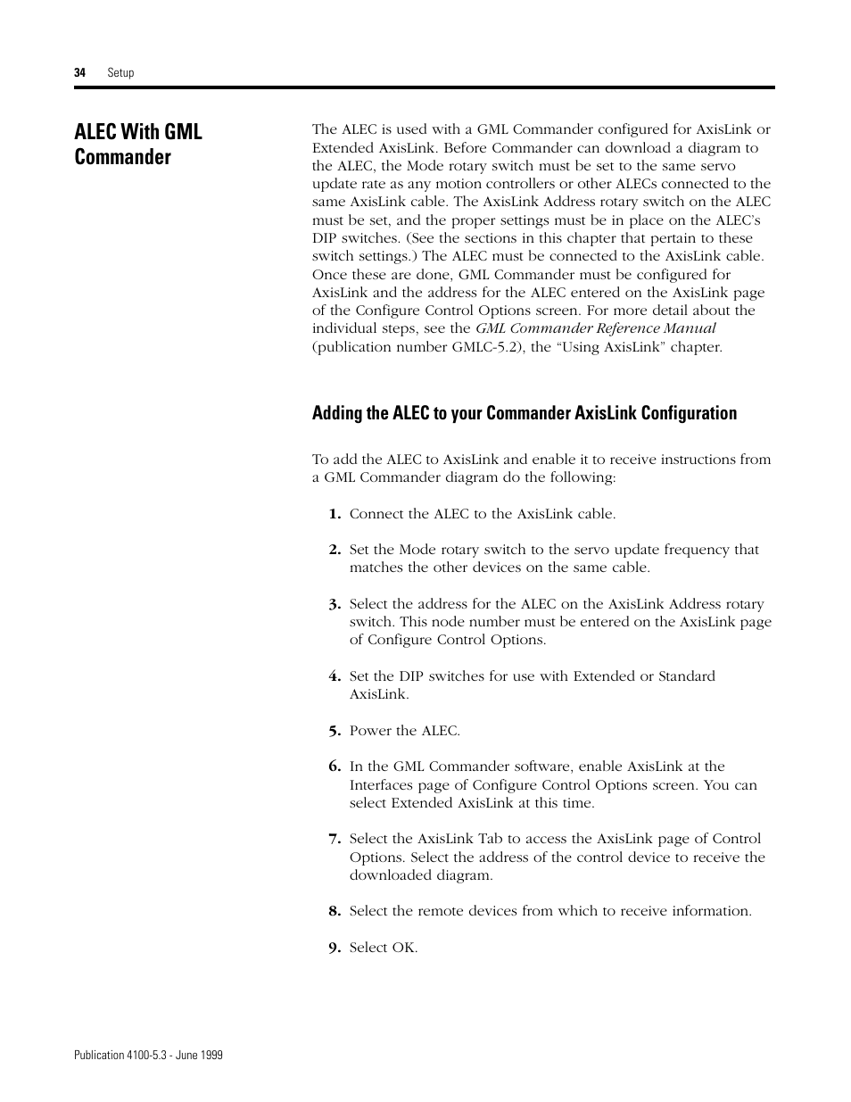 Alec with gml commander | Rockwell Automation 4100 ALEC AXIS LINK ENCODER CONVERTER User Manual | Page 42 / 61