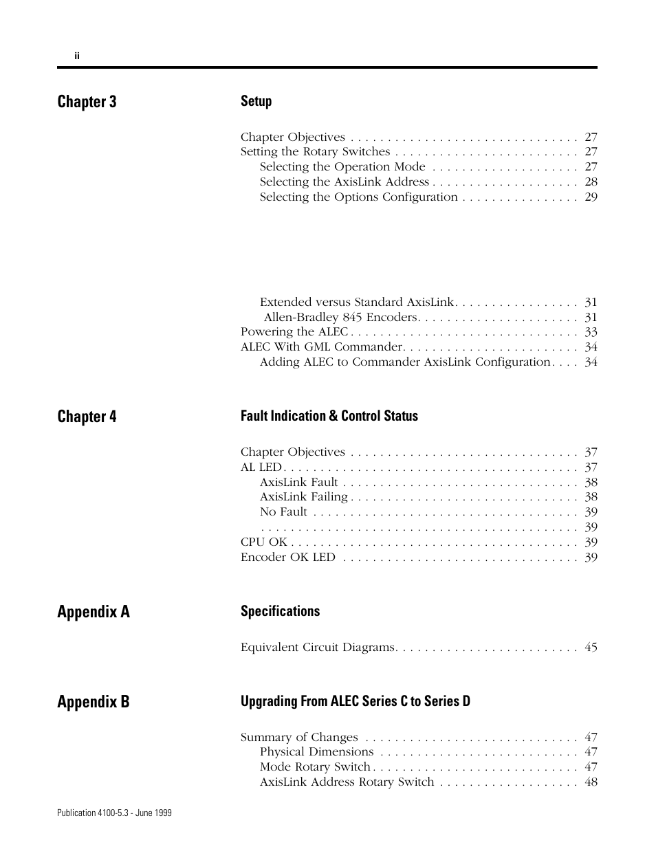 Chapter 3, Chapter 4, Appendix a | Appendix b | Rockwell Automation 4100 ALEC AXIS LINK ENCODER CONVERTER User Manual | Page 6 / 61