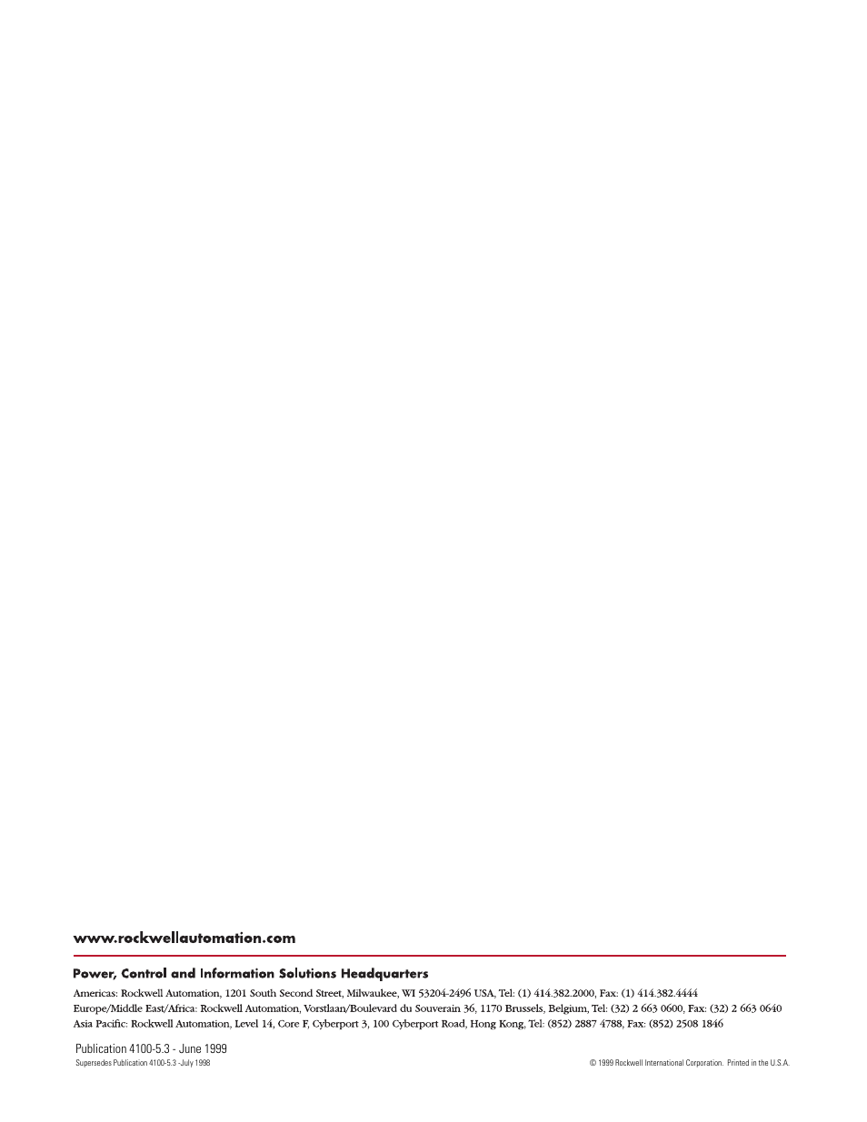 Back cover | Rockwell Automation 4100 ALEC AXIS LINK ENCODER CONVERTER User Manual | Page 61 / 61