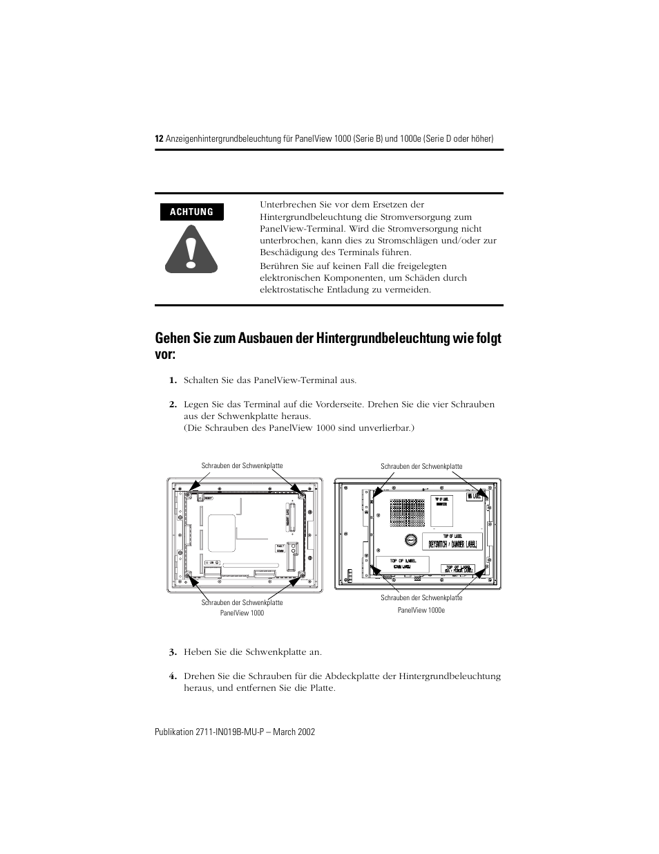 Rockwell Automation 2711-NL6 Display Backlight for PanelView 1000 (Series B) and 1000e (Series D) User Manual | Page 12 / 28