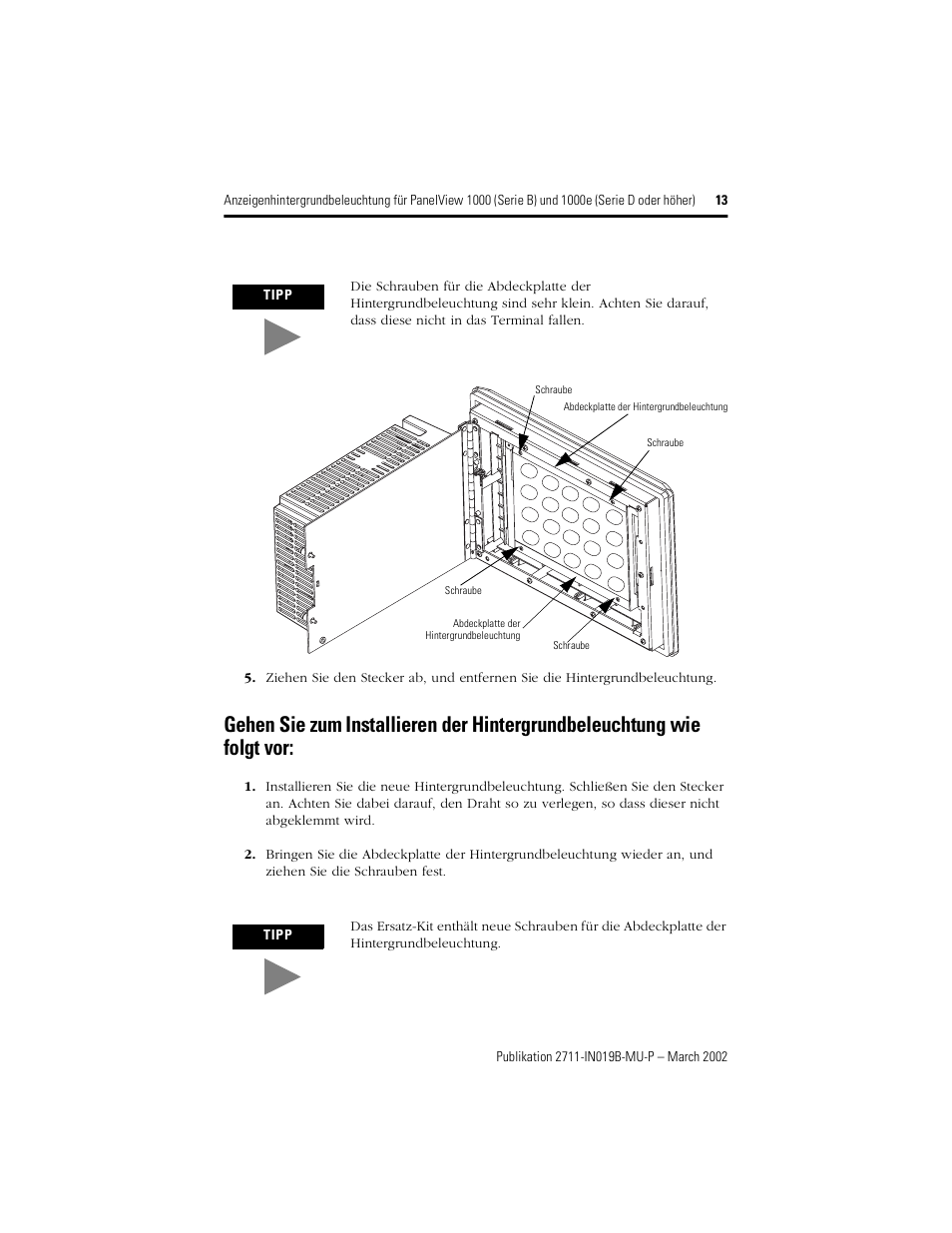 Rockwell Automation 2711-NL6 Display Backlight for PanelView 1000 (Series B) and 1000e (Series D) User Manual | Page 13 / 28