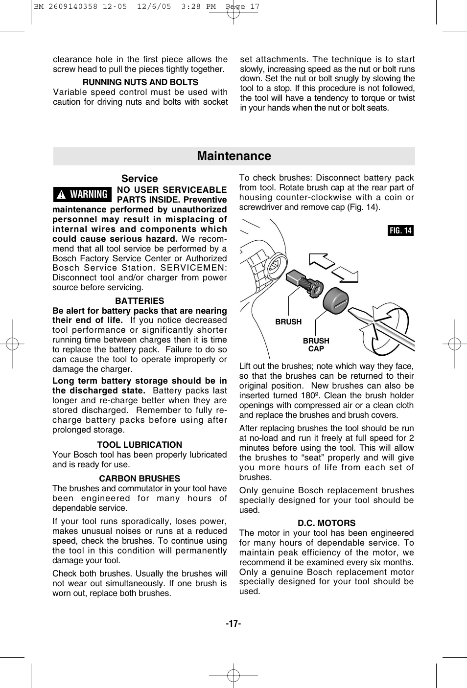 Maintenance | Bosch 23618 User Manual | Page 17 / 56