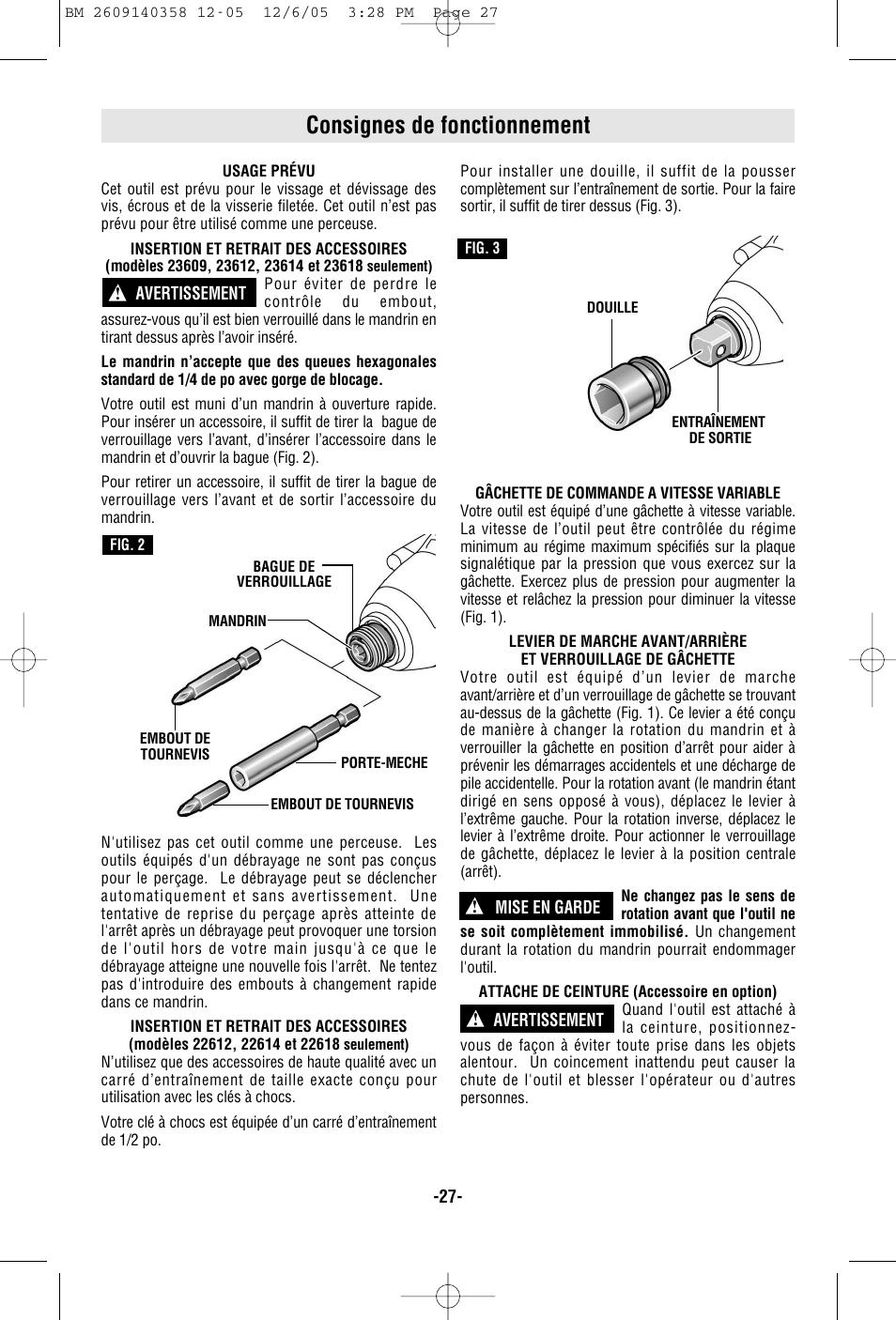 Consignes de fonctionnement | Bosch 23618 User Manual | Page 27 / 56