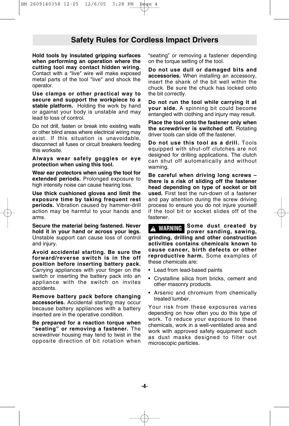 Safety rules for cordless impact drivers | Bosch 23618 User Manual | Page 4 / 56