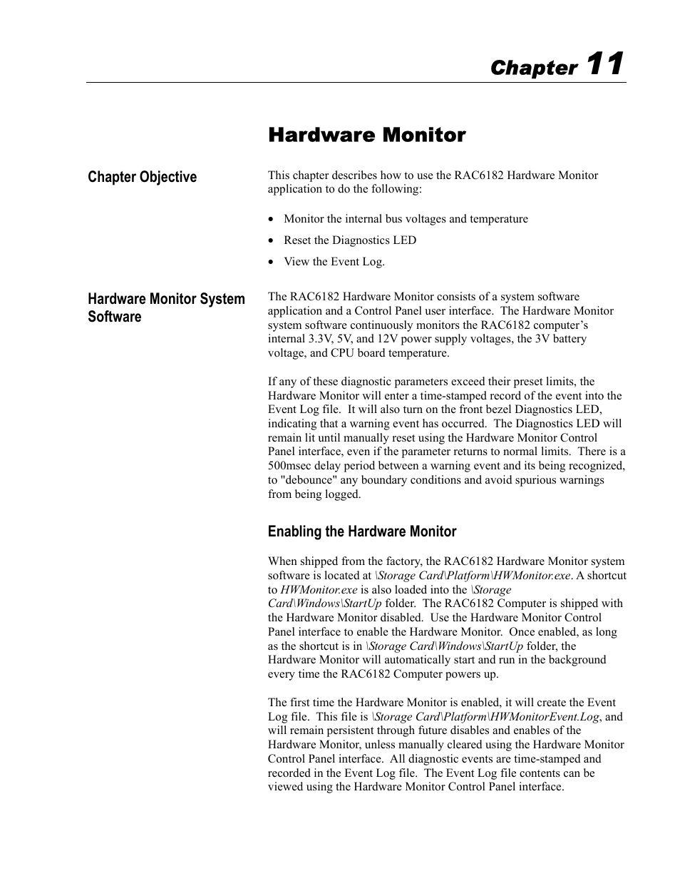 11 - hardware monitor, Hardware monitor, Chapter | Rockwell Automation 6182 Industrial Computer for the Windows CE Operating System User Manual | Page 111 / 160