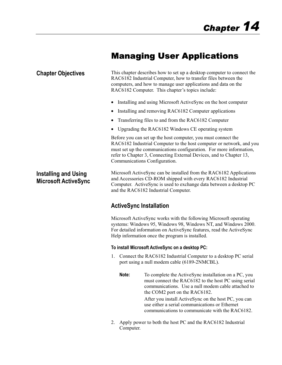 14 - managing user applications, Managing user applications, Chapter | Rockwell Automation 6182 Industrial Computer for the Windows CE Operating System User Manual | Page 127 / 160