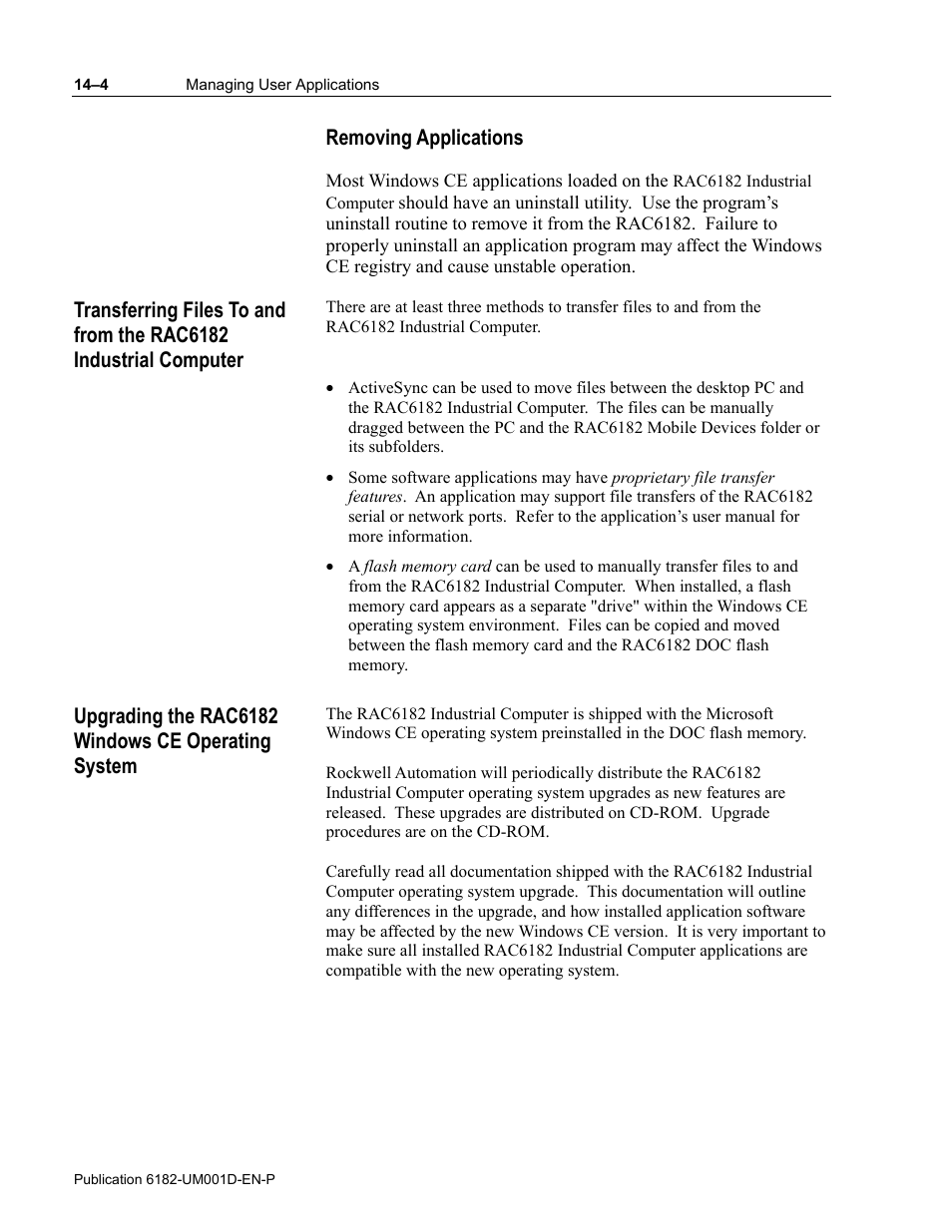 Removing applications | Rockwell Automation 6182 Industrial Computer for the Windows CE Operating System User Manual | Page 130 / 160