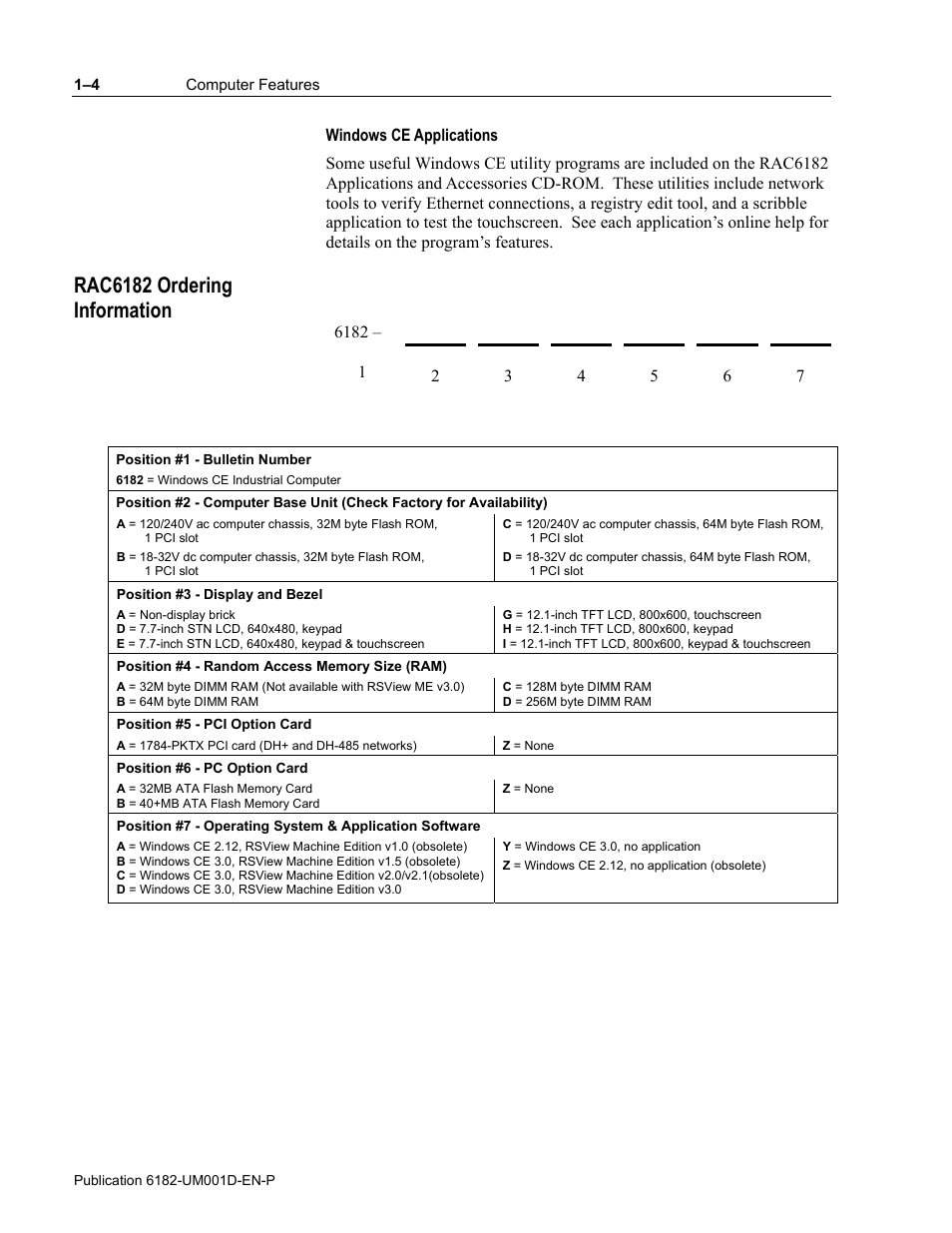 Rac6182 ordering information | Rockwell Automation 6182 Industrial Computer for the Windows CE Operating System User Manual | Page 14 / 160