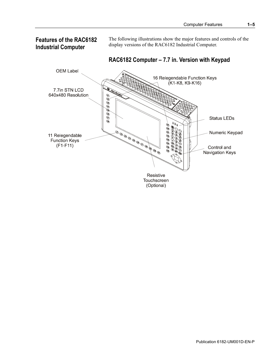 Features of the rac6182 industrial computer | Rockwell Automation 6182 Industrial Computer for the Windows CE Operating System User Manual | Page 15 / 160