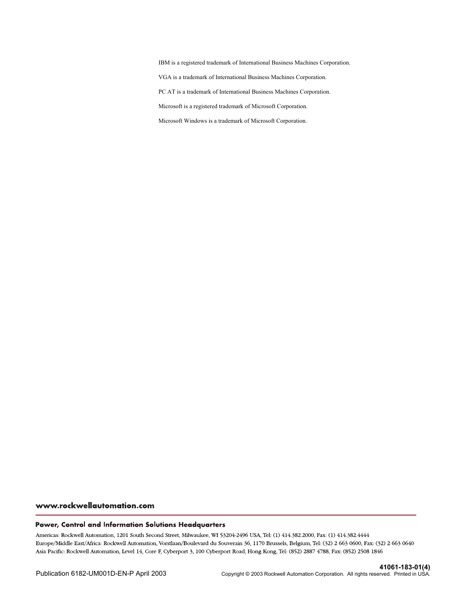 Back cover | Rockwell Automation 6182 Industrial Computer for the Windows CE Operating System User Manual | Page 160 / 160