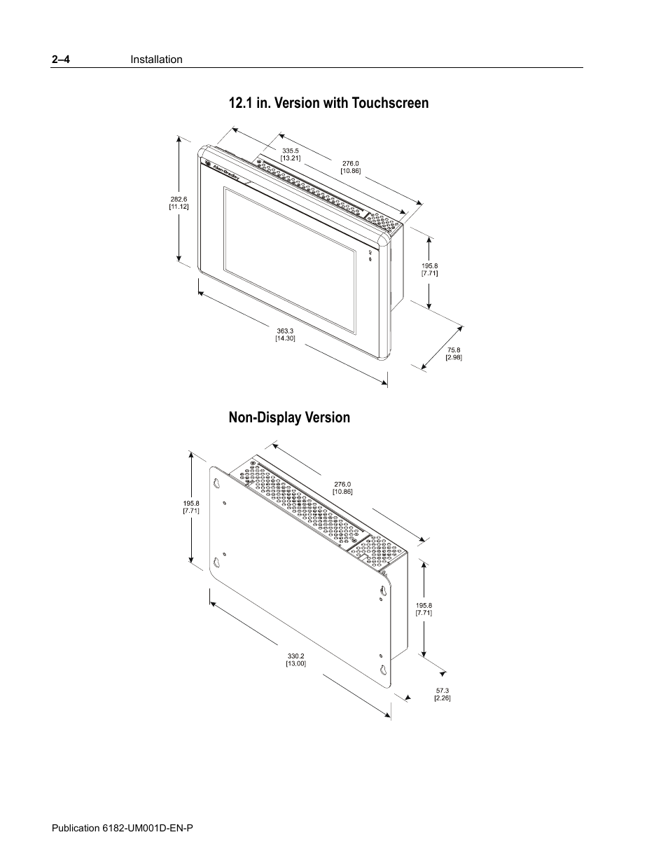 1 in. version with touchscreen, Non-display version | Rockwell Automation 6182 Industrial Computer for the Windows CE Operating System User Manual | Page 24 / 160