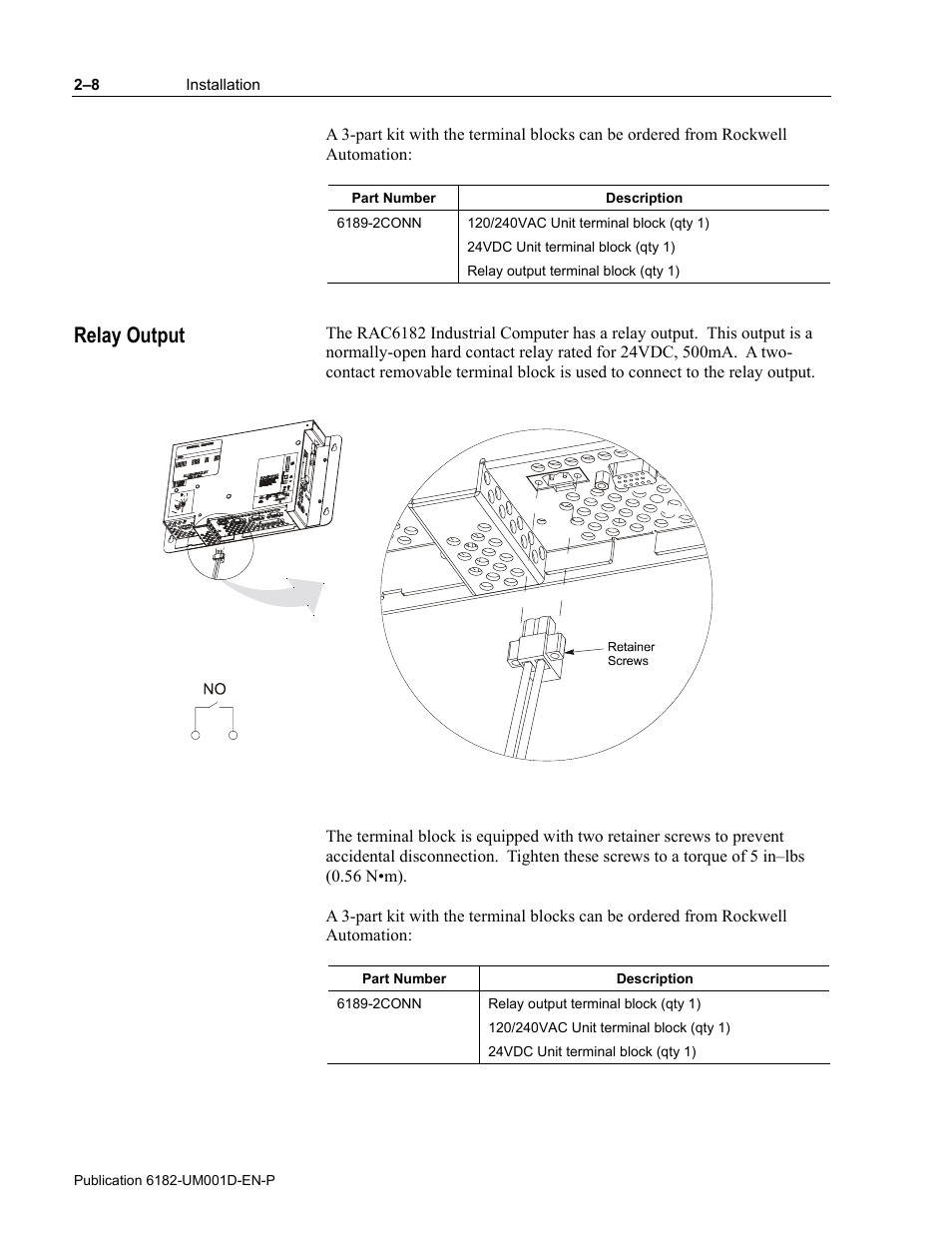 Relay output | Rockwell Automation 6182 Industrial Computer for the Windows CE Operating System User Manual | Page 28 / 160
