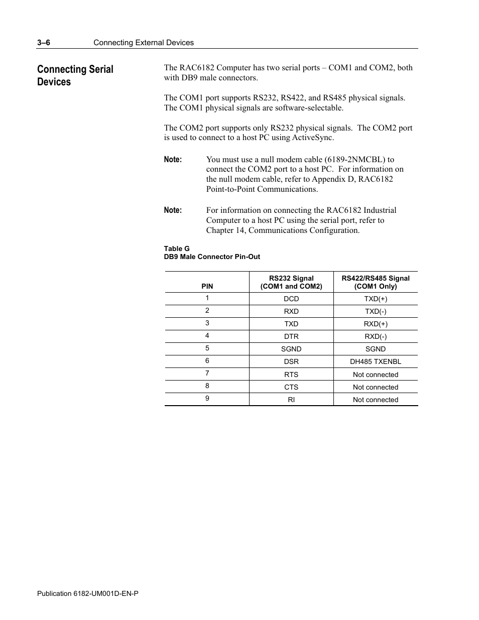 Connecting serial devices | Rockwell Automation 6182 Industrial Computer for the Windows CE Operating System User Manual | Page 34 / 160