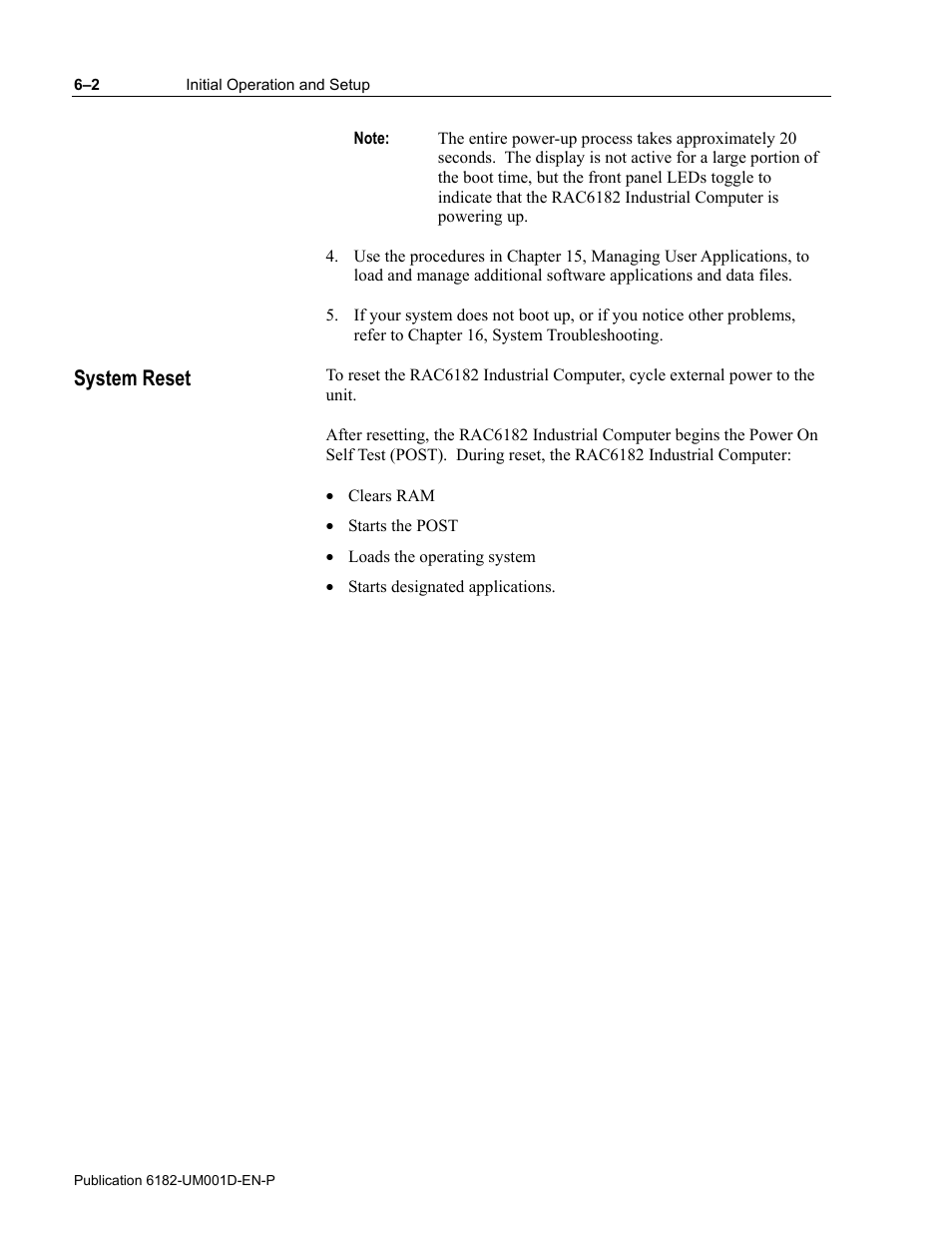 System reset | Rockwell Automation 6182 Industrial Computer for the Windows CE Operating System User Manual | Page 60 / 160