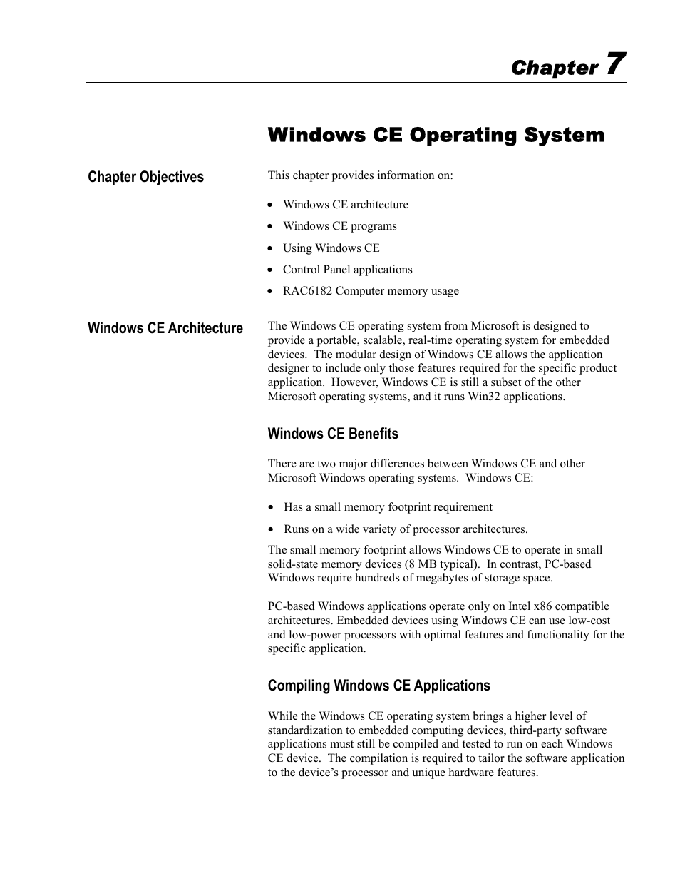 7 - windows ce operating system, Windows ce operating system, Chapter | Rockwell Automation 6182 Industrial Computer for the Windows CE Operating System User Manual | Page 61 / 160