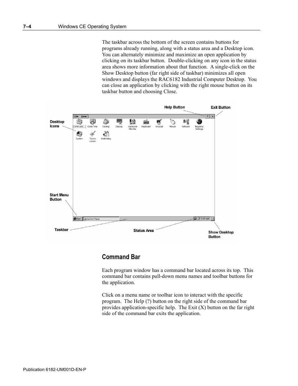 Command bar | Rockwell Automation 6182 Industrial Computer for the Windows CE Operating System User Manual | Page 64 / 160