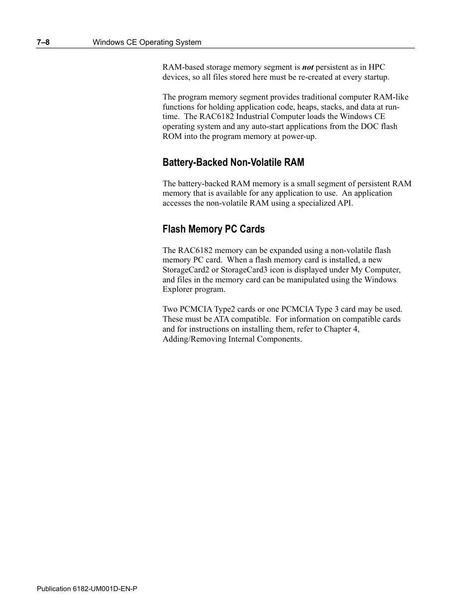 Battery-backed non-volatile ram | Rockwell Automation 6182 Industrial Computer for the Windows CE Operating System User Manual | Page 68 / 160