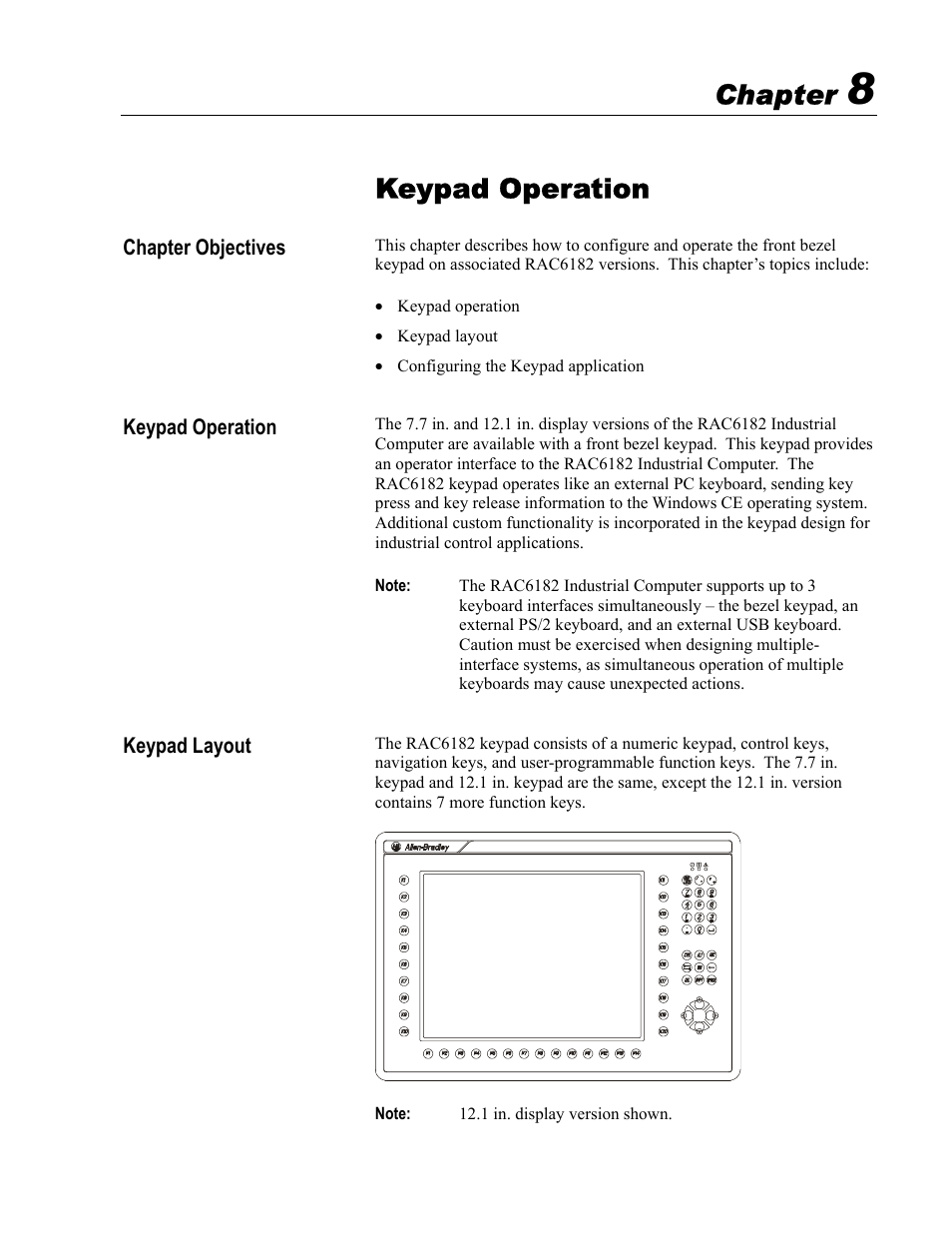 8 - keypad operation, Keypad operation, Chapter | Rockwell Automation 6182 Industrial Computer for the Windows CE Operating System User Manual | Page 69 / 160