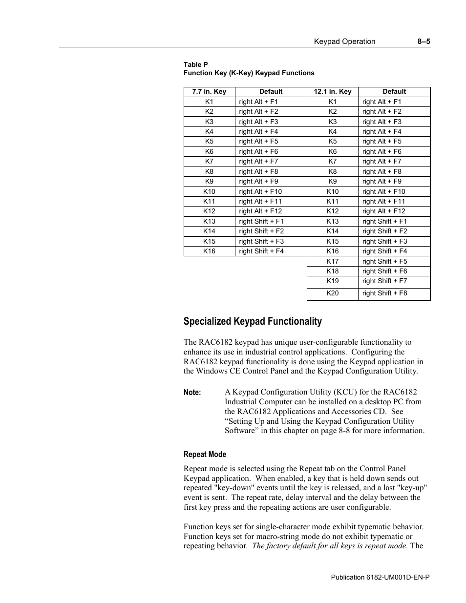 Specialized keypad functionality | Rockwell Automation 6182 Industrial Computer for the Windows CE Operating System User Manual | Page 73 / 160