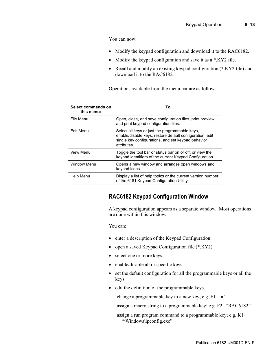 Rac6182 keypad configuration window | Rockwell Automation 6182 Industrial Computer for the Windows CE Operating System User Manual | Page 81 / 160