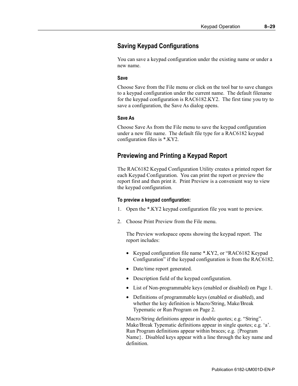 Saving keypad configurations, Previewing and printing a keypad report | Rockwell Automation 6182 Industrial Computer for the Windows CE Operating System User Manual | Page 97 / 160