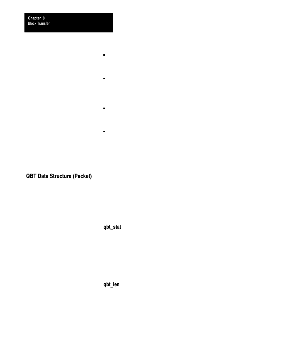 Qbt data structure (packet) | Rockwell Automation 6008-SI IBM PC I/O SCNNR 6008-SI User Manual | Page 92 / 136